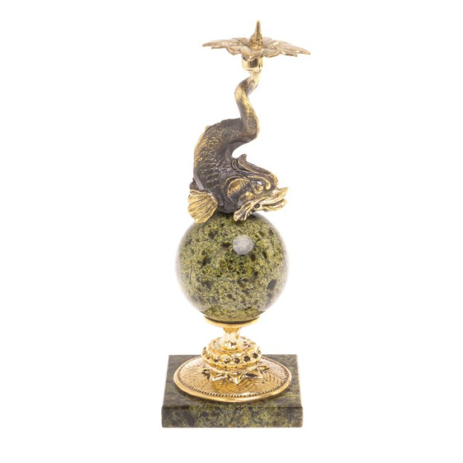 Подсвечник &quot;Рыбка на шаре&quot; змеевик бронза