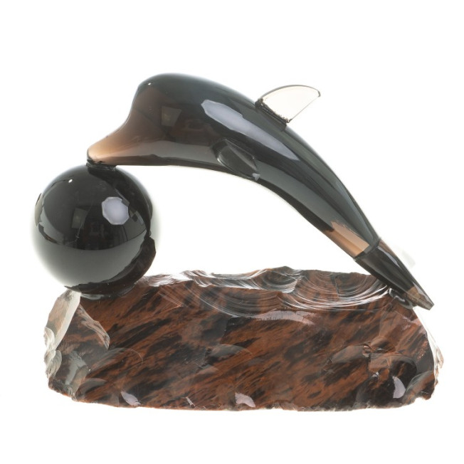 Сувенир фигурка &quot;Дельфин с шаром&quot; камень обсидиан