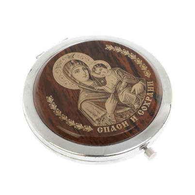 Зеркало с иконой &quot;Богородица&quot; из коричневого обсидиана