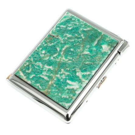 Портсигар на 20 сигарет с зажигалкой камень амазонит