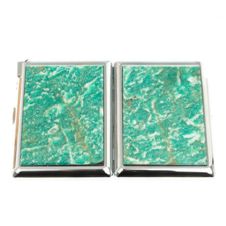 Портсигар на 20 сигарет с зажигалкой камень амазонит