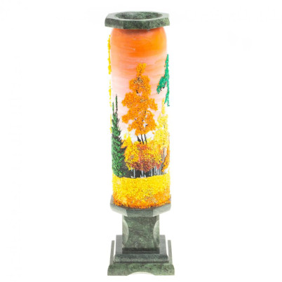 Декоративная ваза &quot;Осень янтарная&quot; рисунок из каменной крошки 8х8х29 см