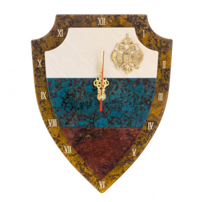 Часы настенные &quot;Герб РФ&quot; лабрадорит, змеевик, мрамор