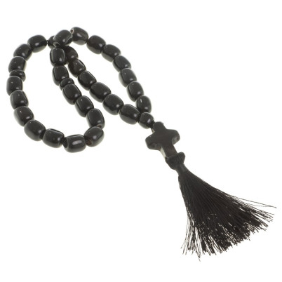 Четки с крестом из черного обсидиана 33 бусины цилиндр