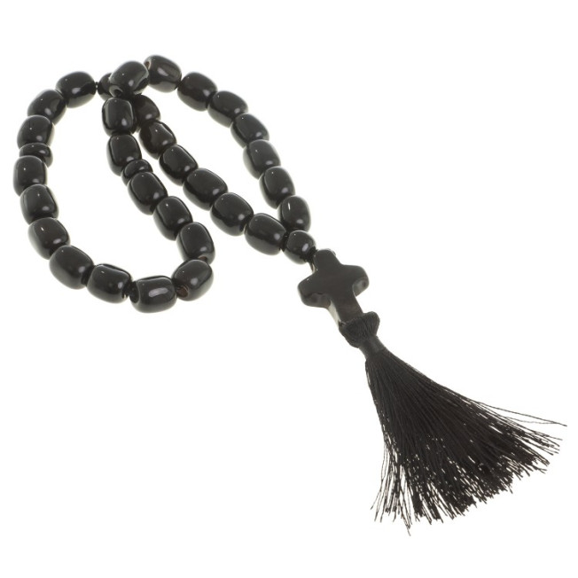 Четки с крестом из черного обсидиана 33 бусины цилиндр