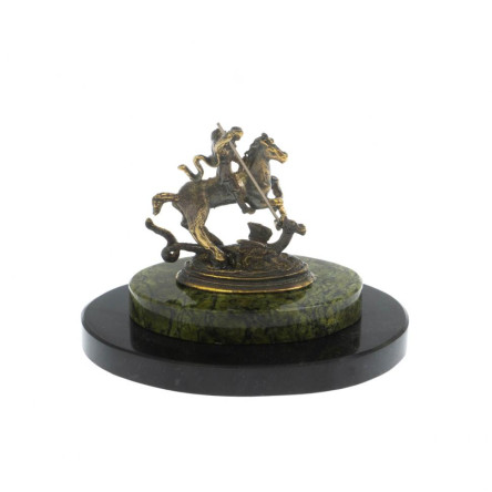 Декоративная статуэтка из бронзы "Святой Георгий" камень змеевик