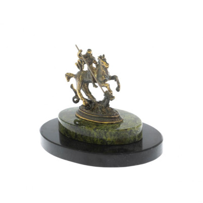 Декоративная статуэтка из бронзы &quot;Святой Георгий&quot; камень змеевик