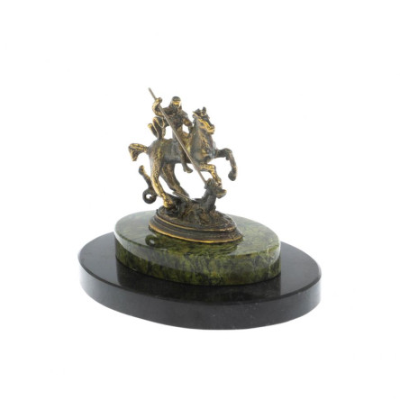 Декоративная статуэтка из бронзы "Святой Георгий" камень змеевик