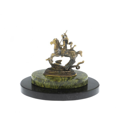 Декоративная статуэтка из бронзы &quot;Святой Георгий&quot; камень змеевик