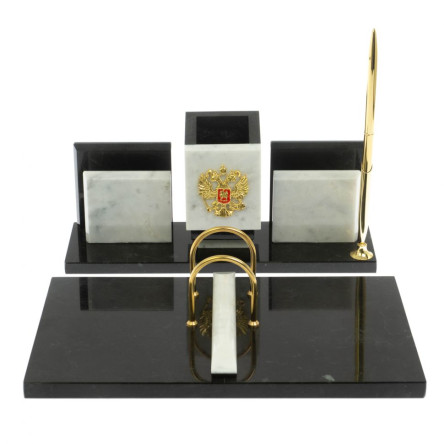Письменный набор "Менеджер" из мрамора и змеевика с гербом РФ