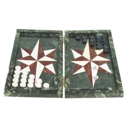 Каменные нарды "Звезда" белый мрамор / лемезит