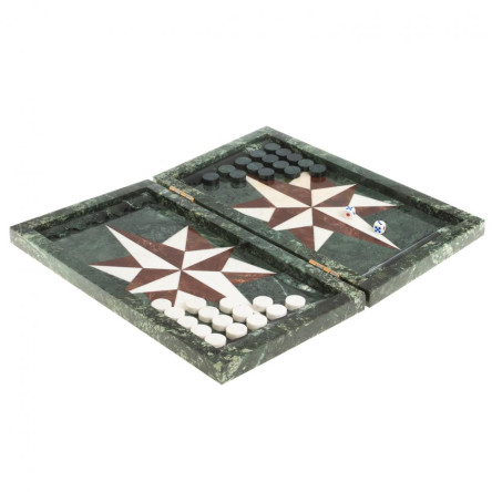 Каменные нарды "Звезда" белый мрамор / лемезит