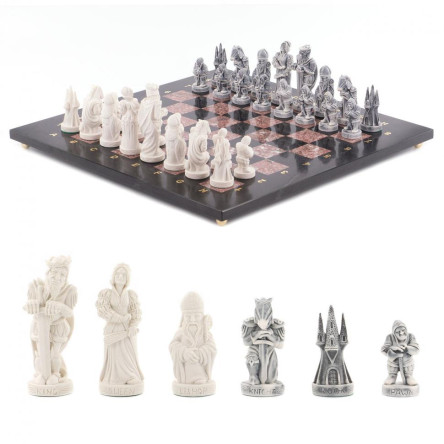 Шахматы настольные "Средневековье" 40х40 см камень лемезит змеевик