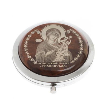 Зеркало с иконой &quot;Тихвинская&quot; из коричневого обсидиана