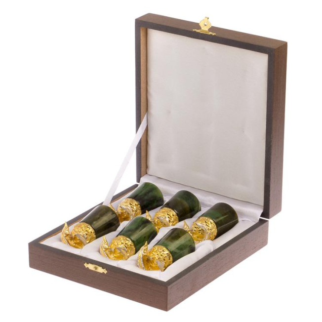 Стопки перевертыши "Осетры" 6 шт нефрит бронза Златоуст