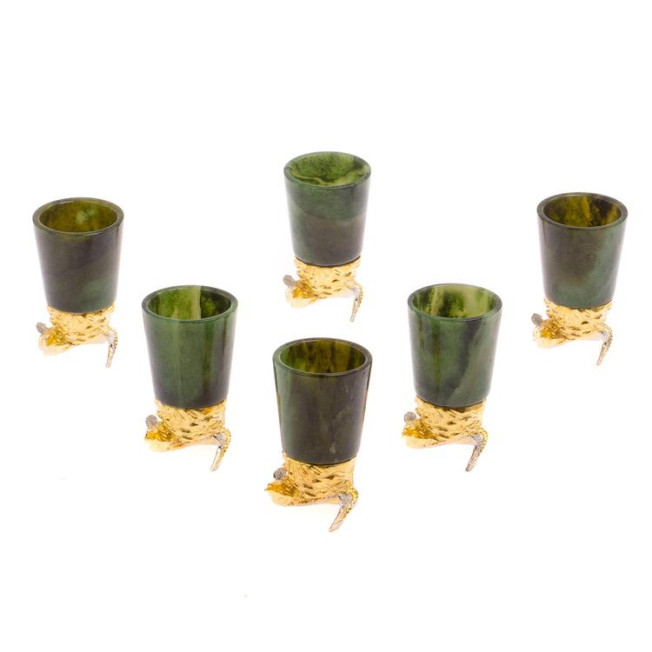 Стопки перевертыши "Осетры" 6 шт нефрит бронза Златоуст