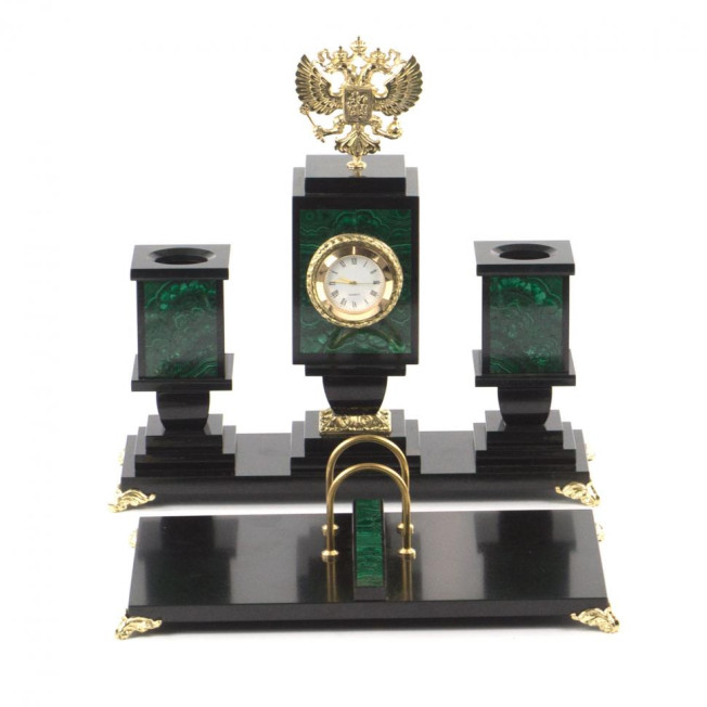 Письменный набор из малахита "Гербовый"