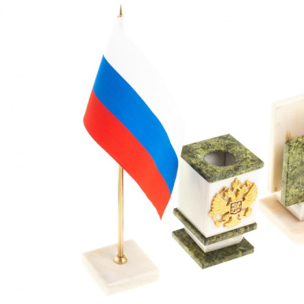 Письменный прибор с гербом и флагом России камень мрамор, змеевик