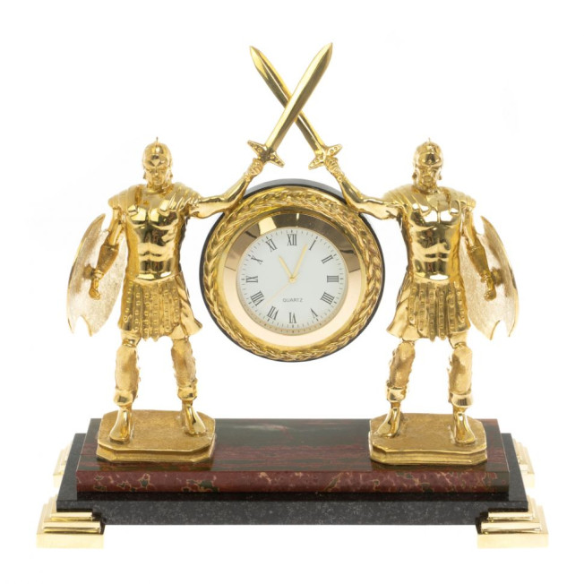 Часы "Гладиаторы" из яшмы и долерита 16,5х7х16,5 см
