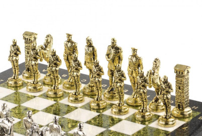 Шахматы настольные &quot;Великая Отечественная война&quot; доска 44х44 см мрамор змеевик