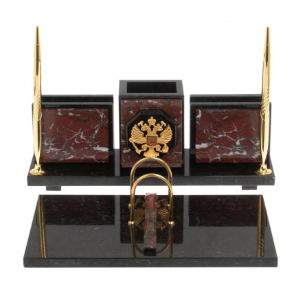 Настольный набор "Офисный" с гербом РФ из камня креноид