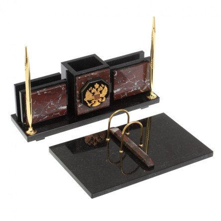 Настольный набор "Офисный" с гербом РФ из камня креноид