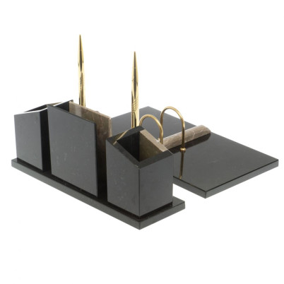 Письменный набор &quot;Канцелярский&quot; с часами камень бежевый мрамор