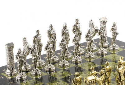 Шахматы &quot;Великая Отечественная война&quot; 44х44 см камень змеевик