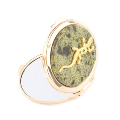 Зеркальце овальное из змеевика с ящерицей цвет золото