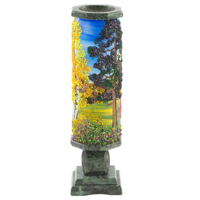 Ваза из камня с рисунком &quot;Осень&quot; 8х8х29 см