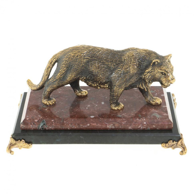 Статуэтка из бронзы "Амурский тигр" на подставке из креноида патина