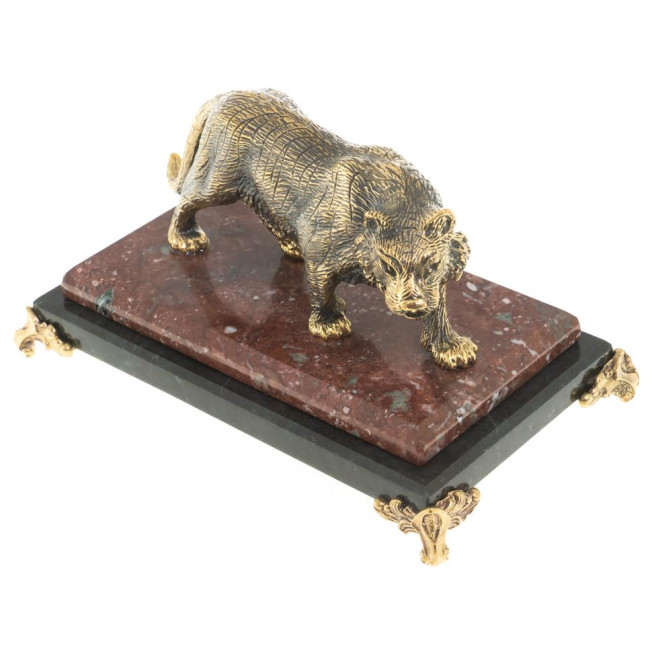 Статуэтка из бронзы "Амурский тигр" на подставке из креноида патина