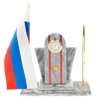 Настольный набор "Погон Майор МВД" с часами мрамор