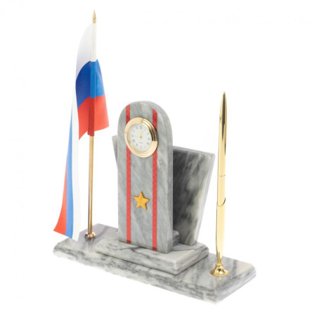 Настольный набор "Погон Майор МВД" с часами мрамор