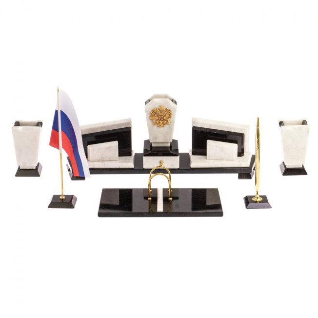 Настольный прибор с гербом РФ "Бюрократ" из мрамора