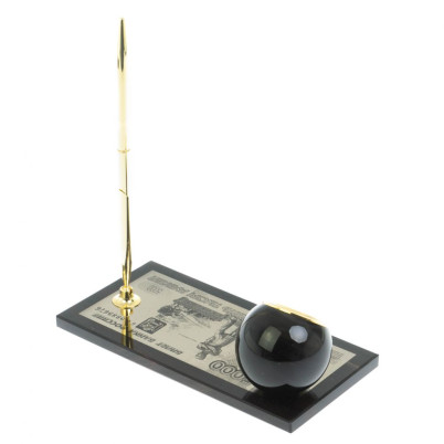 Письменный набор &quot;Купюра 5000 рублей&quot; из черного обсидиана