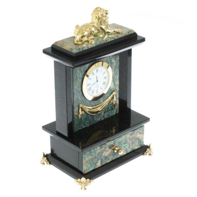 Часы &quot;Лев&quot; с ящиком камень березит 16х11х24 см