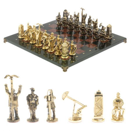 Шахматы подарочные "Нефтяники" 44х44 см лемезит змеевик