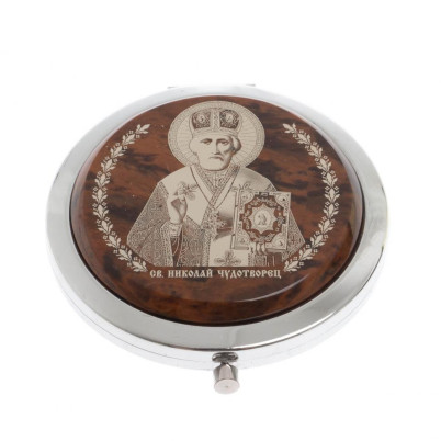 Зеркало с иконой &quot;Николай Чудотворец&quot; из коричневого обсидиана