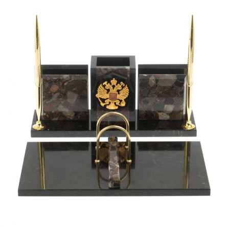 Настольный набор "Офисный" с гербом РФ из конгломерата