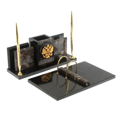 Настольный набор &quot;Офисный&quot; с гербом РФ из конгломерата