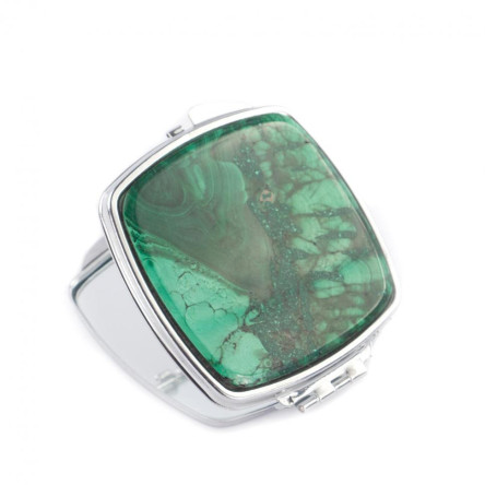 Зеркальце карманное складное из малахита цвет серебро