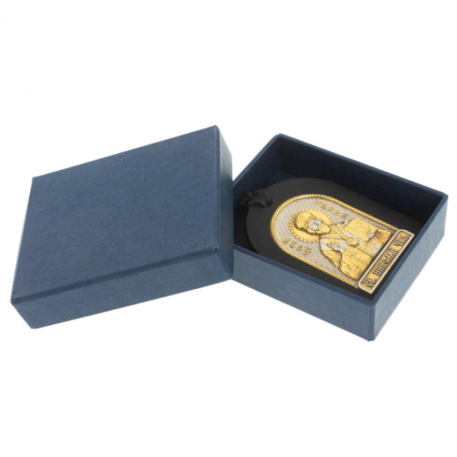 Оберег в автомобиль с иконой "Николай Чудотворец" черная кожа Златоуст