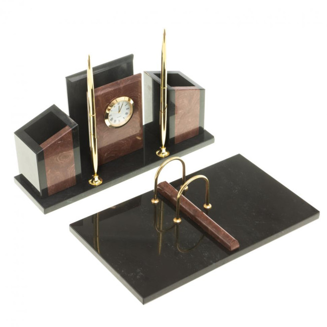 Письменный набор "Канцелярский" с часами камень лемезит