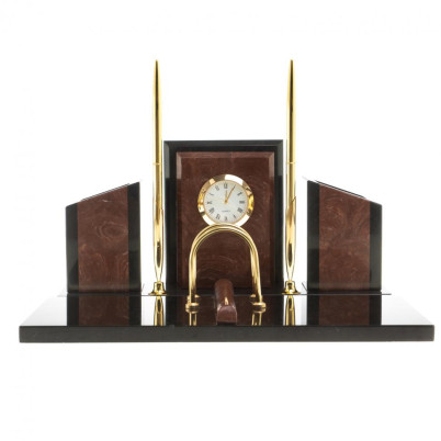 Письменный набор &quot;Канцелярский&quot; с часами камень лемезит