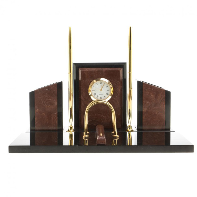 Письменный набор "Канцелярский" с часами камень лемезит