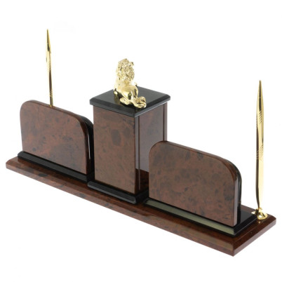 Настольный набор "Лев" из обсидиана