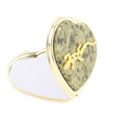 Зеркальце &quot;Сердце&quot; из змеевика с ящерицей цвет золото