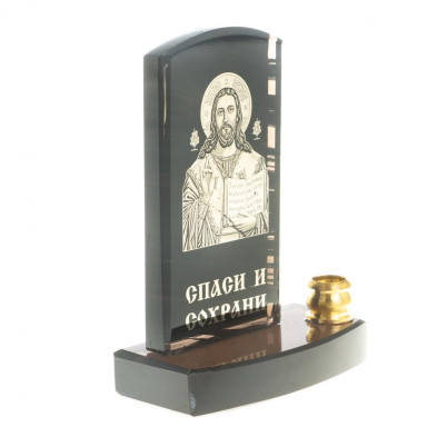Икона с подсвечником &quot;Спаситель&quot; камень обсидиан