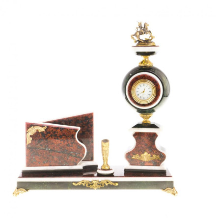 Канцелярский набор с визитницей "Георгий Победоносец" змеевик красный